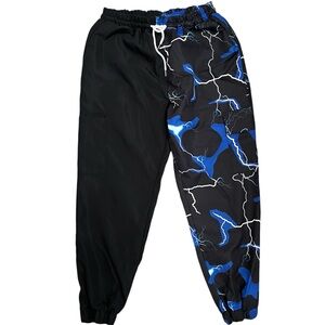 Black Jogger Sweatpants with Blue Lightning Print